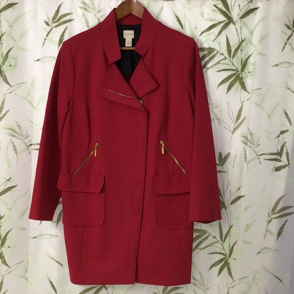 🤑 SALE! Unique Chico’s Red Jacket. Sz2 (12-14) 2 pockets Zippers